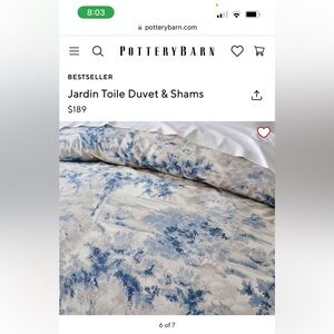 Pottery Barn Jardin Toile King Size Duvet Cover